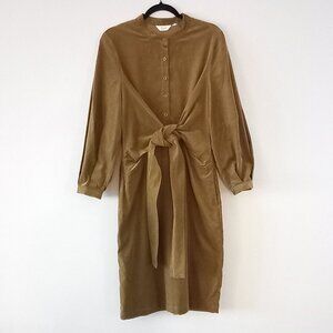 TOAST mustard/brown corduroy long sleeve dress with tie detail